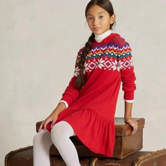 Polo Ralph Lauren | Dresses | Polo Ralph Lauren Red Waffle Knit Hoodie Dress  Snowflakes Ski Lodge Design Nwt | Poshmark